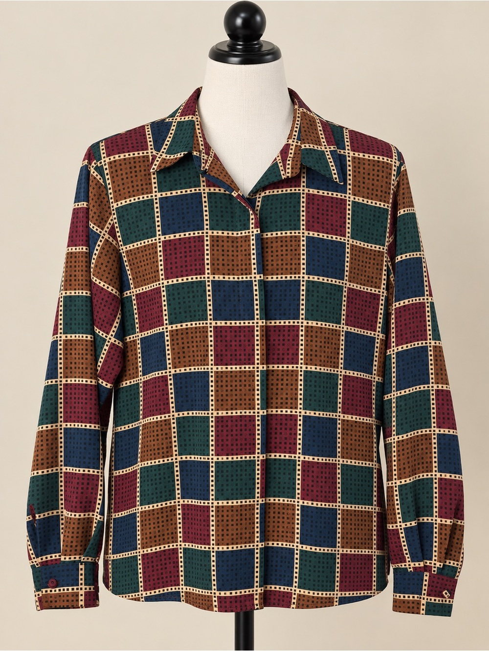 90s Geometric Colorblock Button Front Blouse Alfred Dunner Size 8